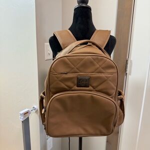 NWOT Cleverly Ellie Brown Chestnut Faux Leather Backpack Diaper Bag Large Zip